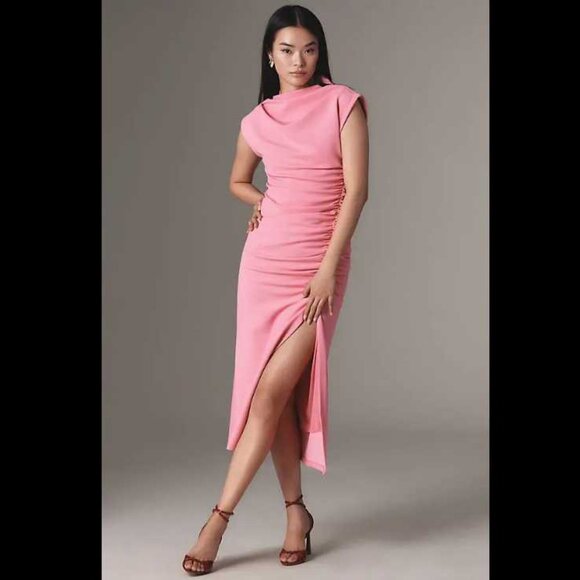 New XL By Anthropologie The Maya ruched cowl-neck dress in pink - Picture 1 of 12